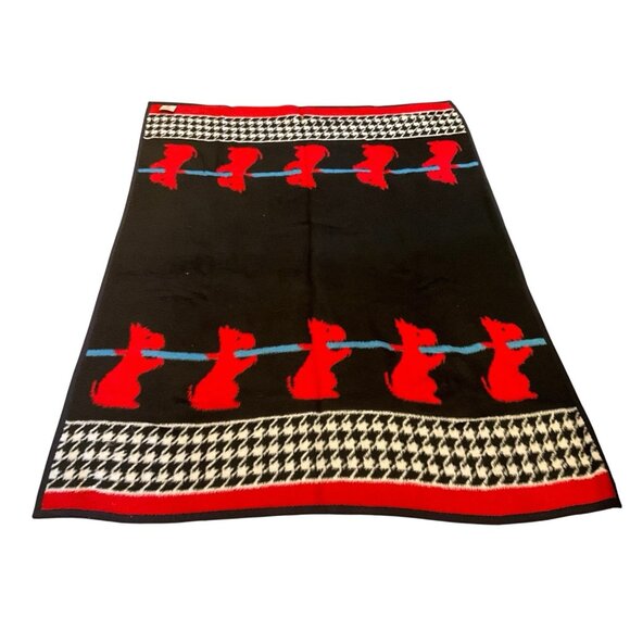 Reygers Red/Black Throw Blanket Pattern of Scottish Terriers Houndstooth Border - Picture 2 of 8